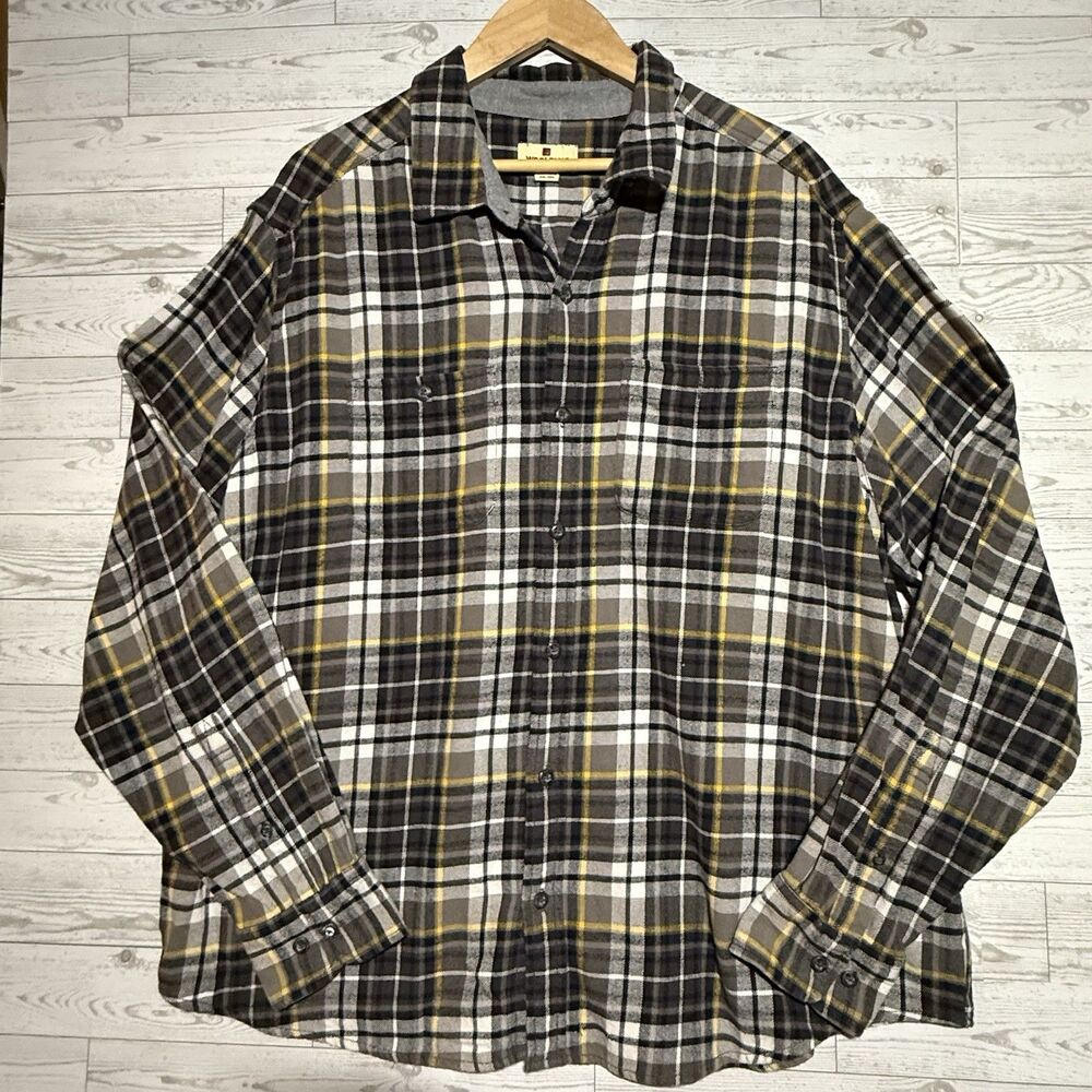 Woolrich Flannel Plaid Button Down Shirt Yellow Black 100% Cotton Men's Size XXL